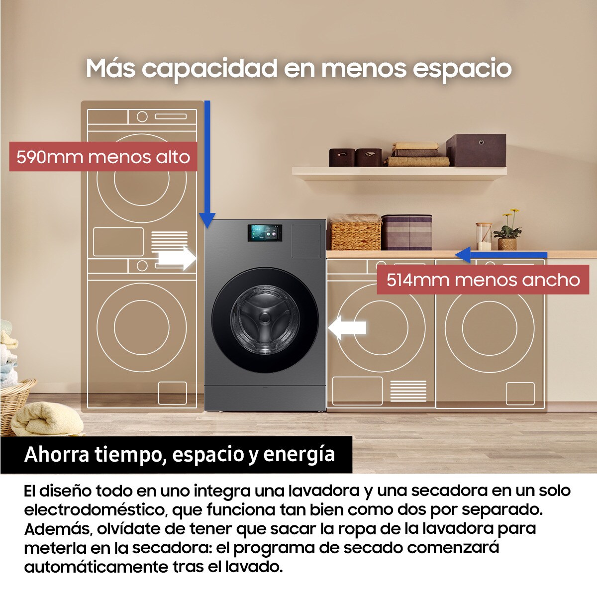 Lavadora Secadora Samsung 18kg/11kg Bespoke AI Laundry Combo™ Clase A Grafito WD18DB8995BZT2 Grafito-5