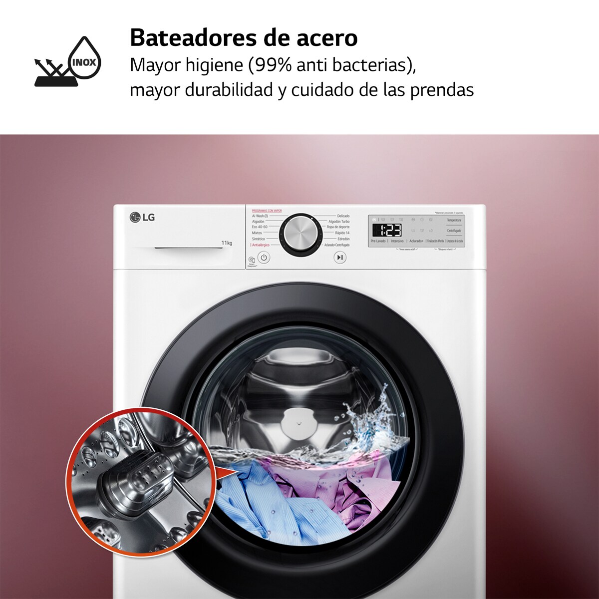 Lavadora LG 11 kg/ 1400 rpm, inteligencia artificial, lavado por