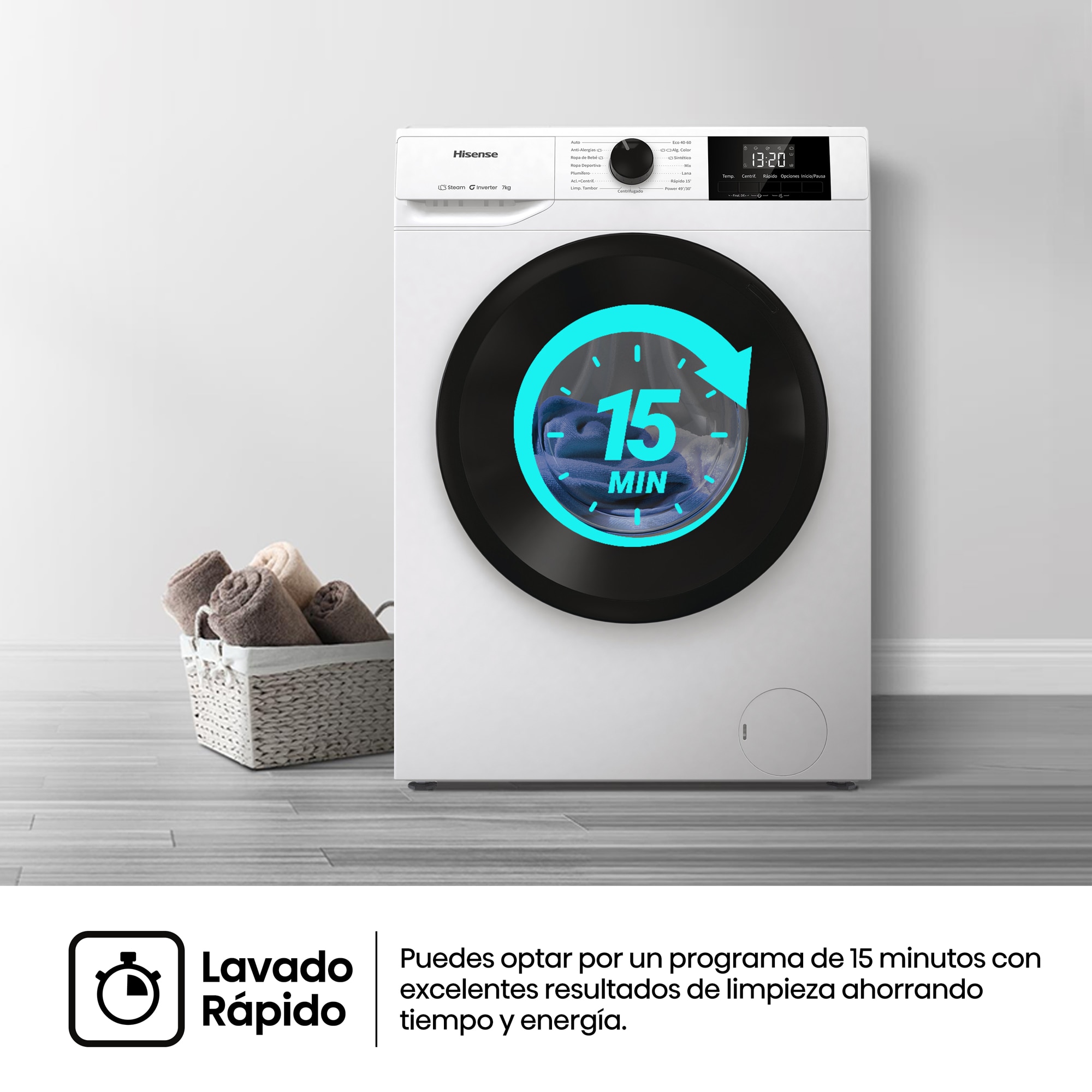 Lavadora Hisense 7 Kg / 1.200 rpm, Vapor Serie 1Q - WF1G7021BW Blanco-6
