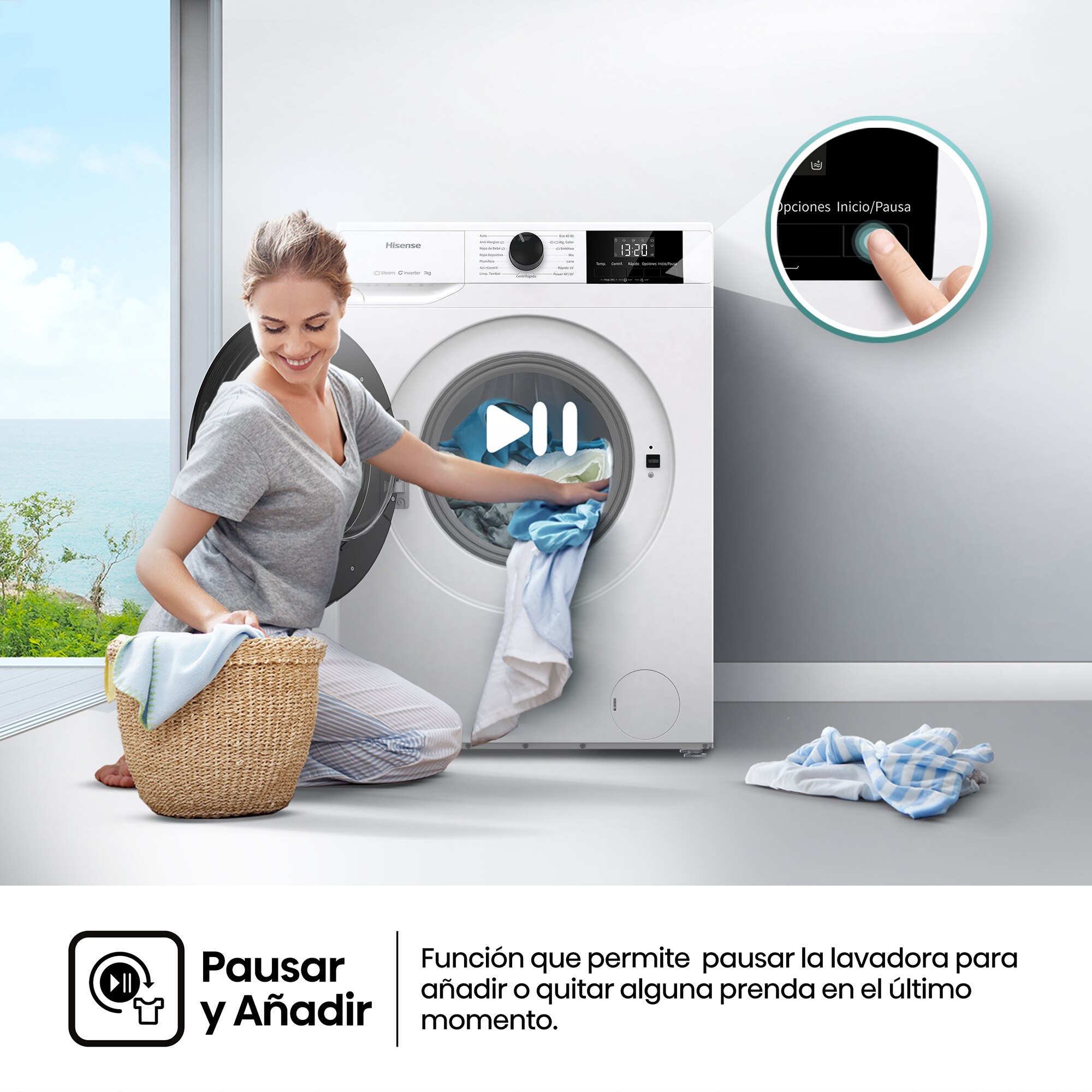 Lavadora Hisense 7 Kg / 1.200 rpm, Vapor Serie 1Q - WF1G7021BW Blanco-7