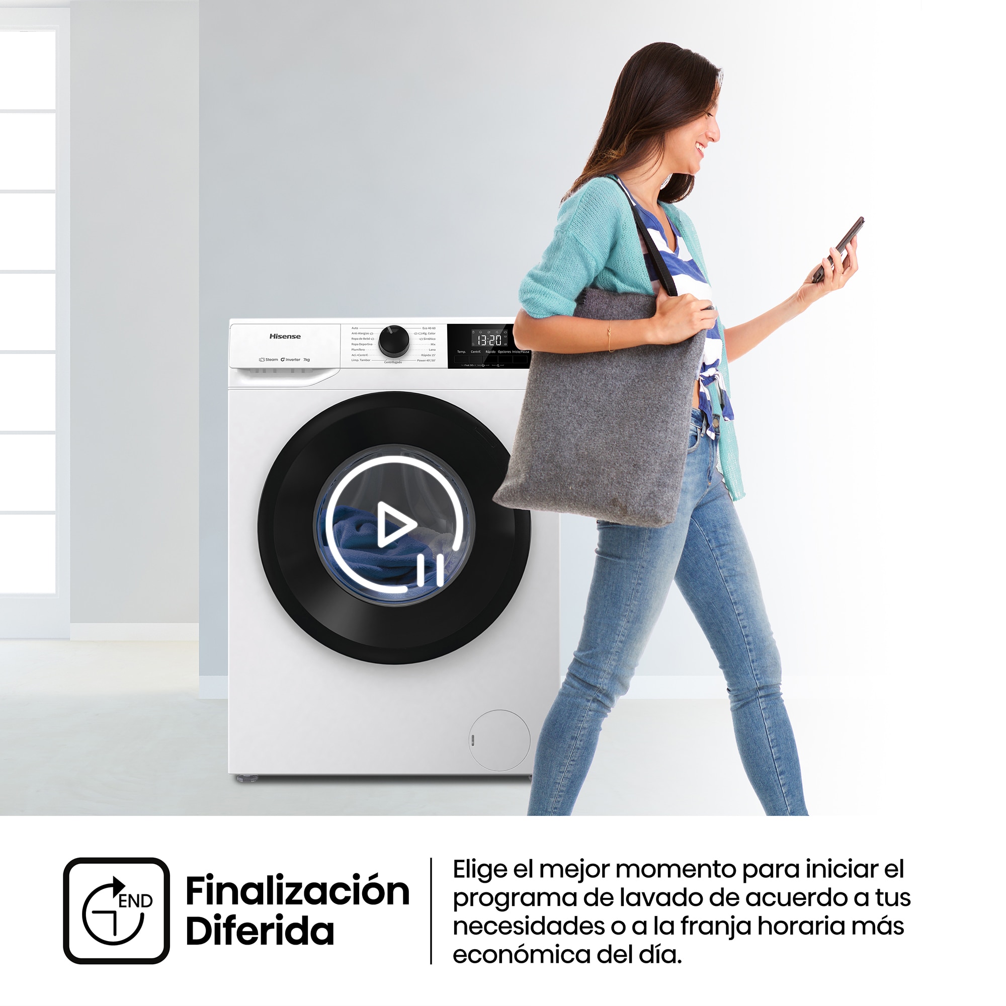 Lavadora Hisense 7 Kg / 1.200 rpm, Vapor Serie 1Q - WF1G7021BW Blanco-8