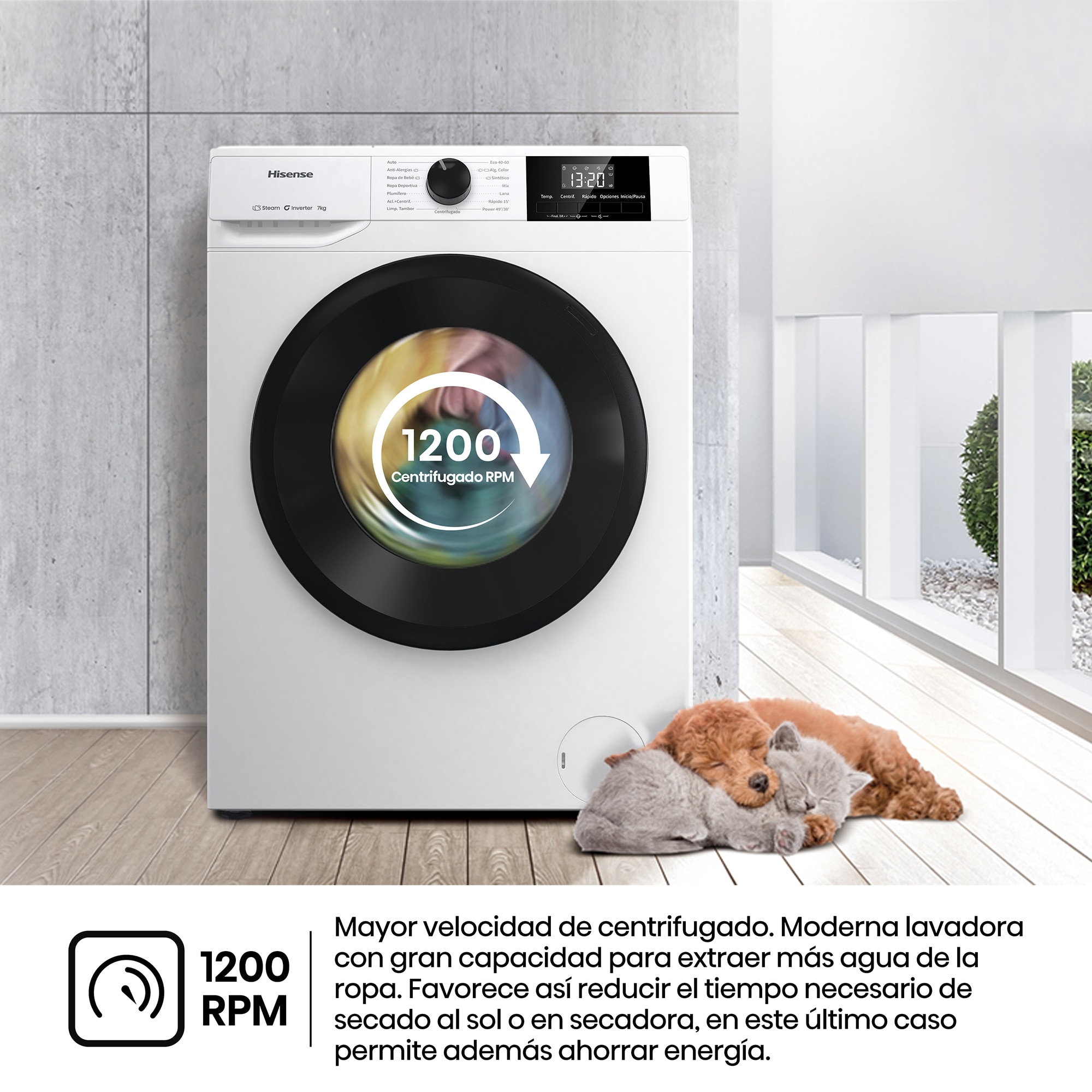 Lavadora Hisense 7 Kg / 1.200 rpm, Vapor Serie 1Q - WF1G7021BW Blanco-9
