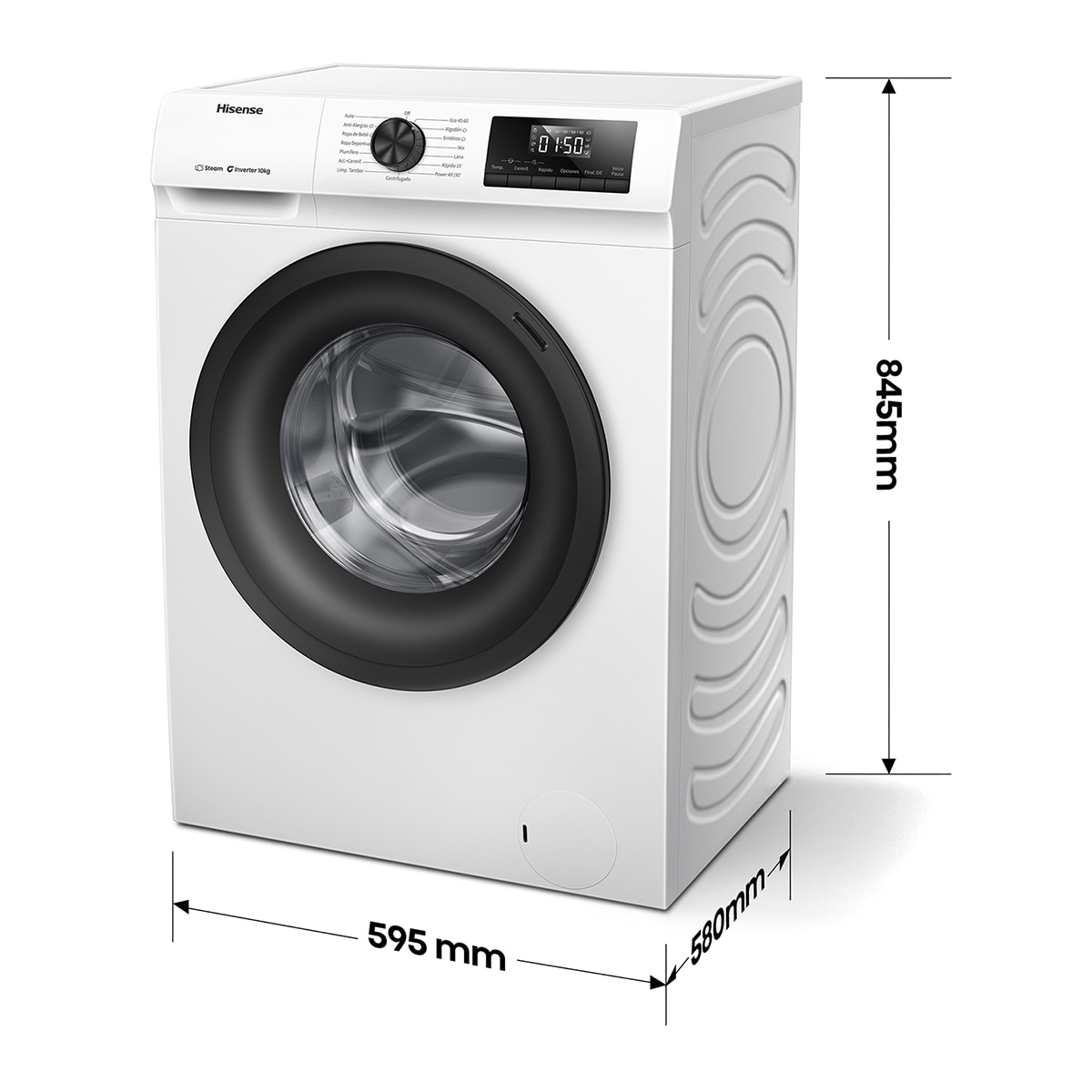 Lavadora Hisense 10 Kg / 1.400 rpm, Vapor Serie 1Q - WF1Q1041BW Blanco-2