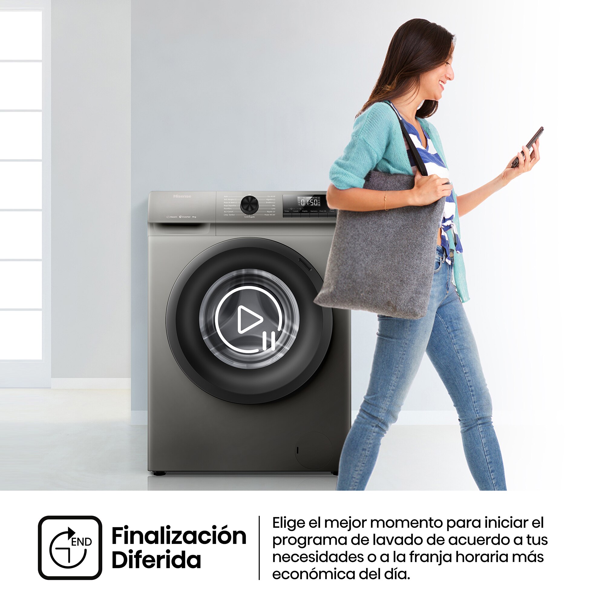 Lavadora Hisense 8 Kg / 1.400 rpm, Vapor Serie 1Q - WF1Q8041BT Silver-8