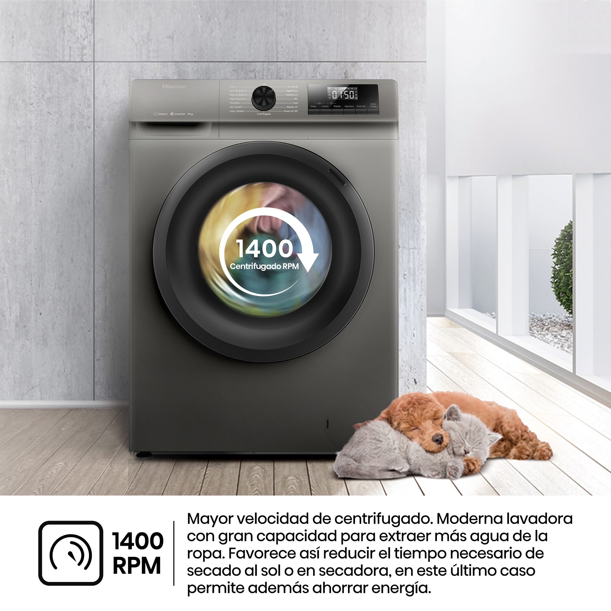 Lavadora Hisense 8 Kg / 1.400 rpm, Vapor Serie 1Q - WF1Q8041BT Silver-10