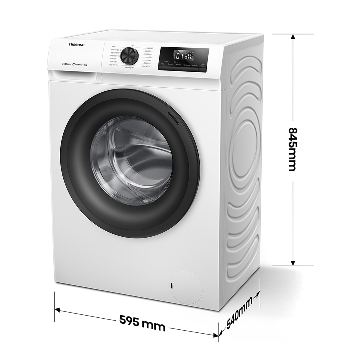 Lavadora Hisense 8 Kg / 1.400 rpm, Vapor Serie 1Q - WF1Q8041BW Blanco-2