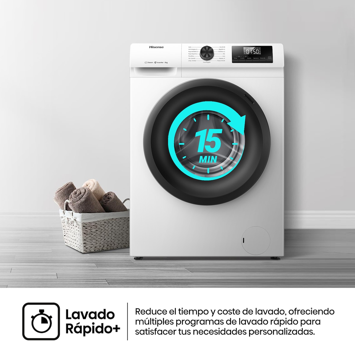 Lavadora Hisense 8 Kg / 1.400 rpm, Vapor Serie 1Q - WF1Q8041BW Blanco-6