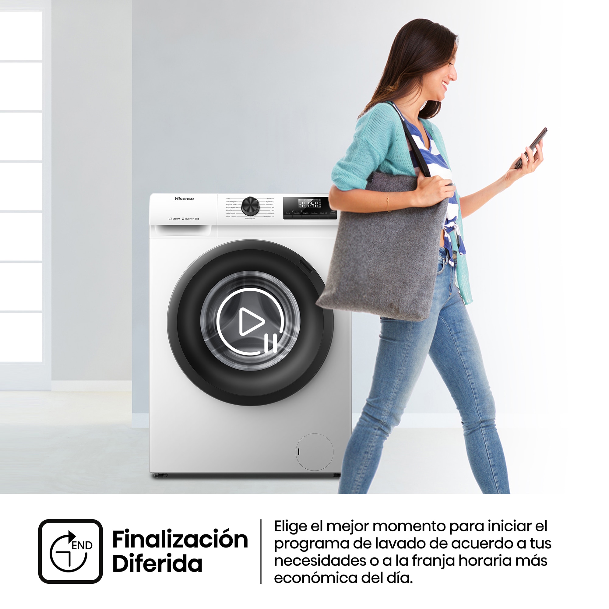 Lavadora Hisense 8 Kg / 1.400 rpm, Vapor Serie 1Q - WF1Q8041BW Blanco-8