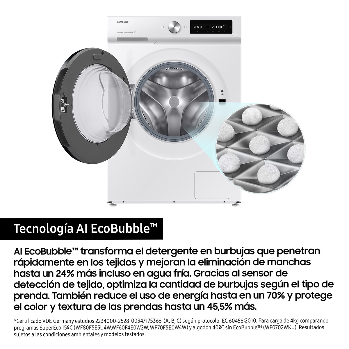 Lavadora Samsung 9kg / 1.400 rpm AI EcoBubble? Clase A Blanca - WW90DB7U34GWU3 7