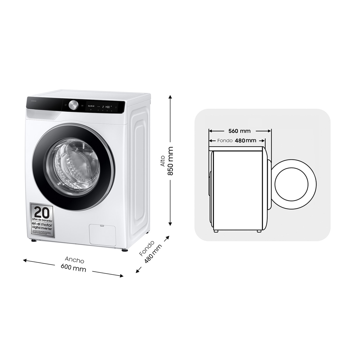 Lavadora con Fondo Reducido Samsung 9kg/1.400 rpm Autodosificación Clase A Blanca - WW90DG6G94LKU3 Blanco-2