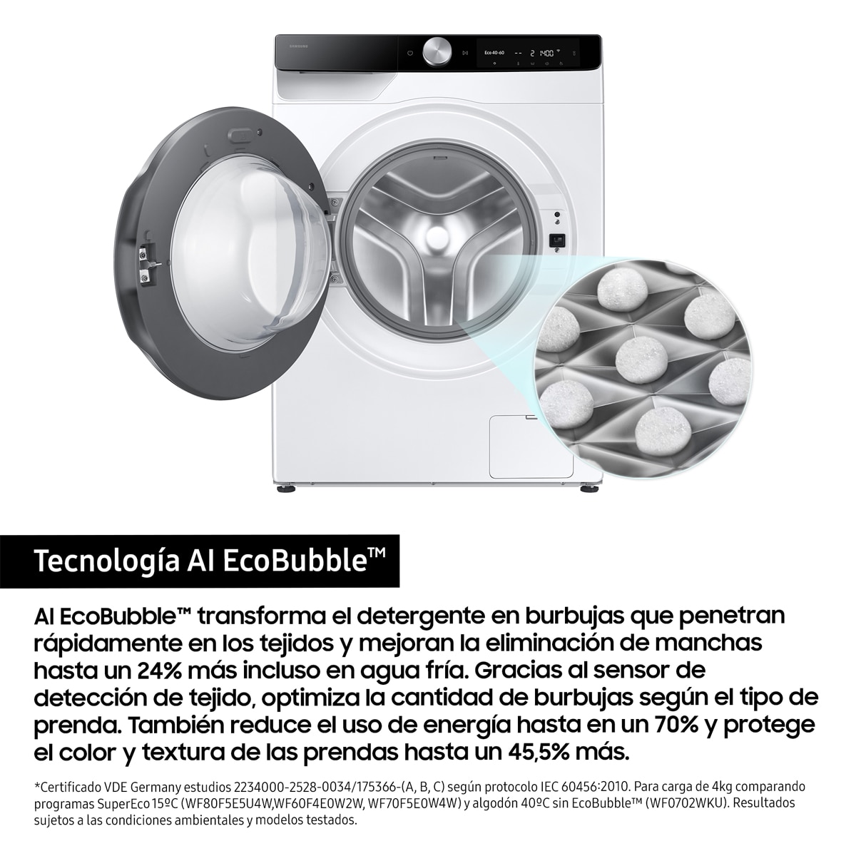Lavadora con Fondo Reducido Samsung 9kg/1.400 rpm Autodosificación Clase A Blanca - WW90DG6G94LKU3 Blanco-6