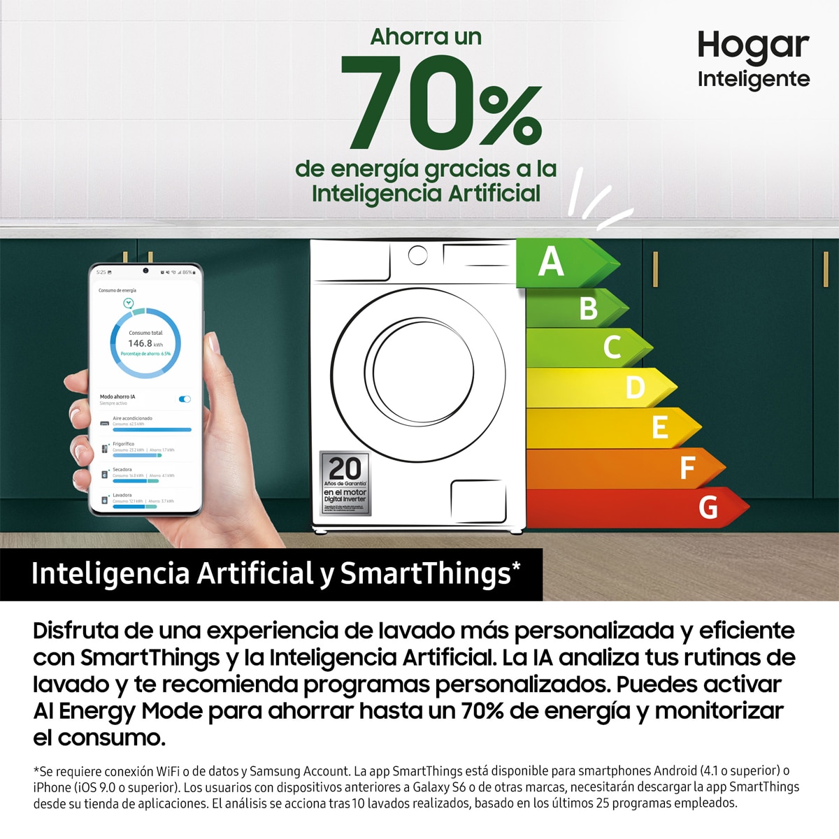 Lavadora con Fondo Reducido Samsung 9kg/1.400 rpm AI EcoBubble™ Clase A Blanca - WW90DG5G34AEEC Blanco-3