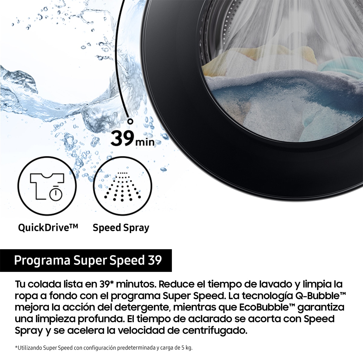 Lavadora con Fondo Reducido Samsung 9kg/1.400 rpm AI EcoBubble™ Clase A Blanca - WW90DG5G34AEEC Blanco-5