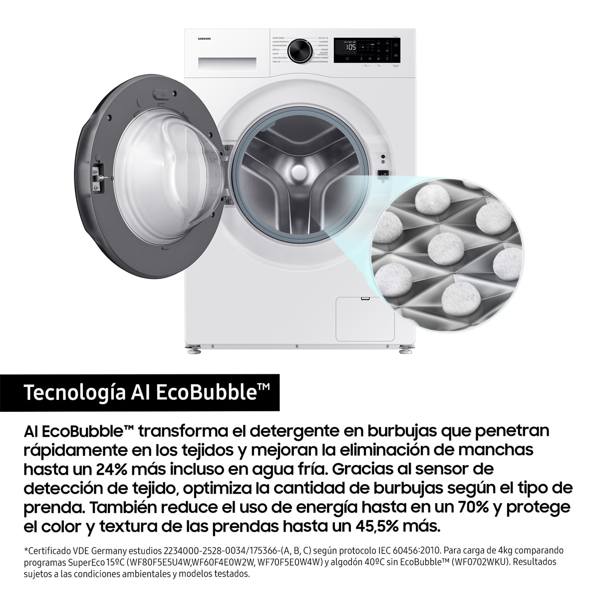 Lavadora con Fondo Reducido Samsung 9kg/1.400 rpm AI EcoBubble™ Clase A Blanca - WW90DG5G34AEEC Blanco-6