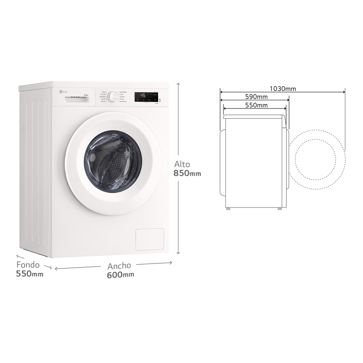 Lavadora secadora LG 8 kg / 1.400 rpm  - W4X1085NWH Blanco-2