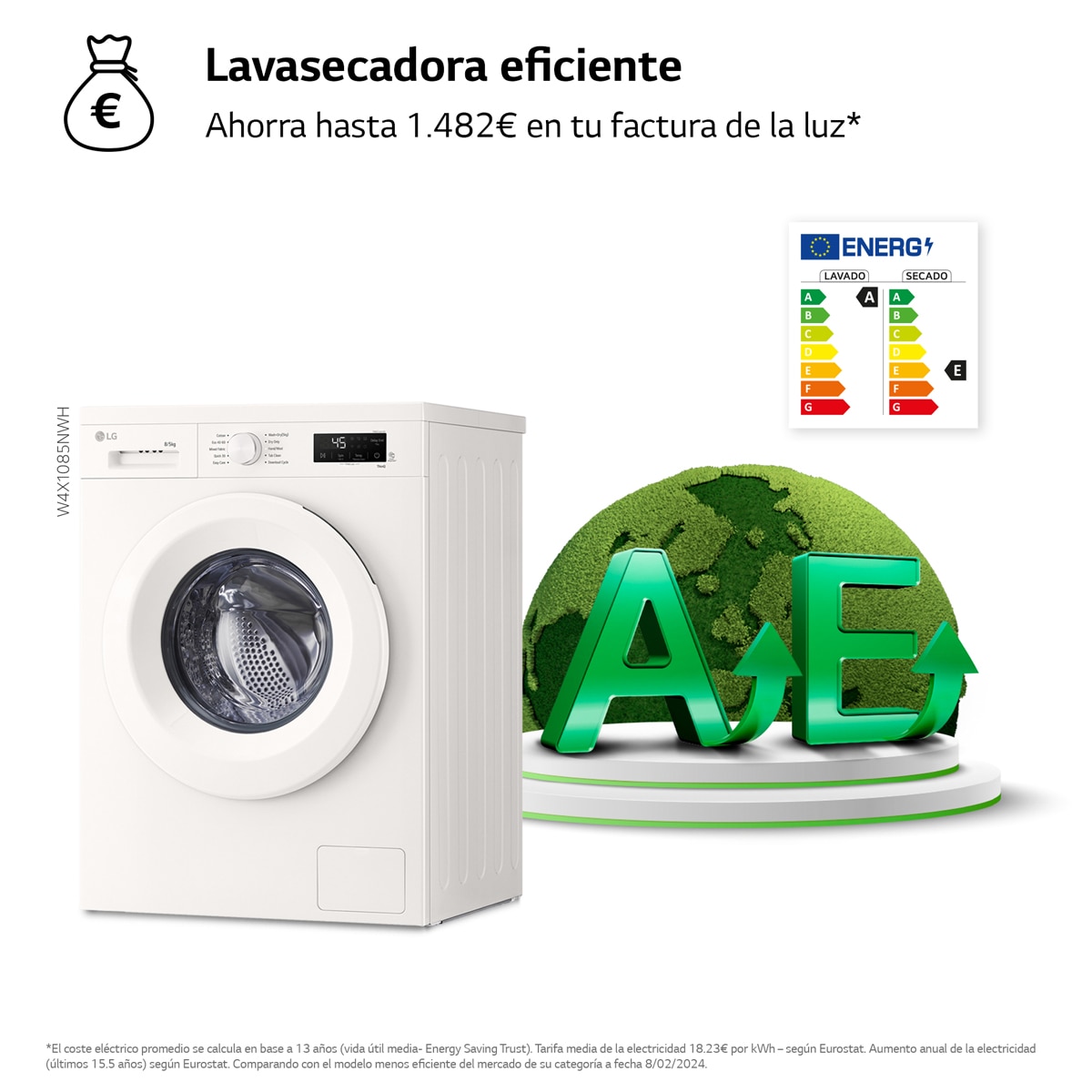Lavadora secadora LG 8 kg / 1.400 rpm  - W4X1085NWH Blanco-3