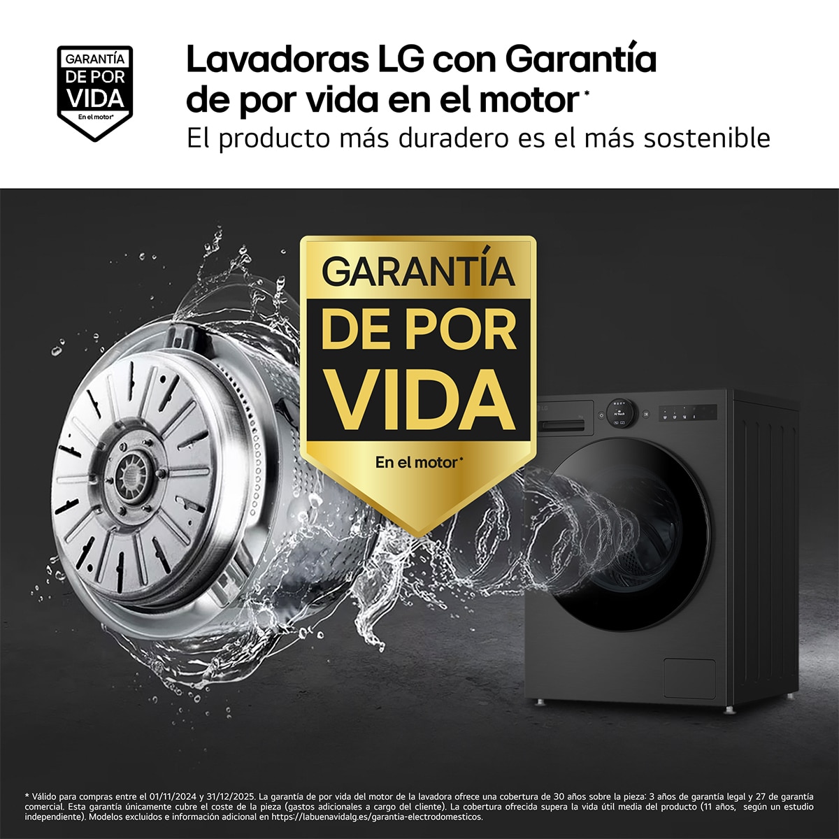 Lavadora LG, Inteligente, AI Direct Drive, TurboWash 360º, 9kg / 1.400rpm, Serie 700 - F4X7009TBB Negro mate-5