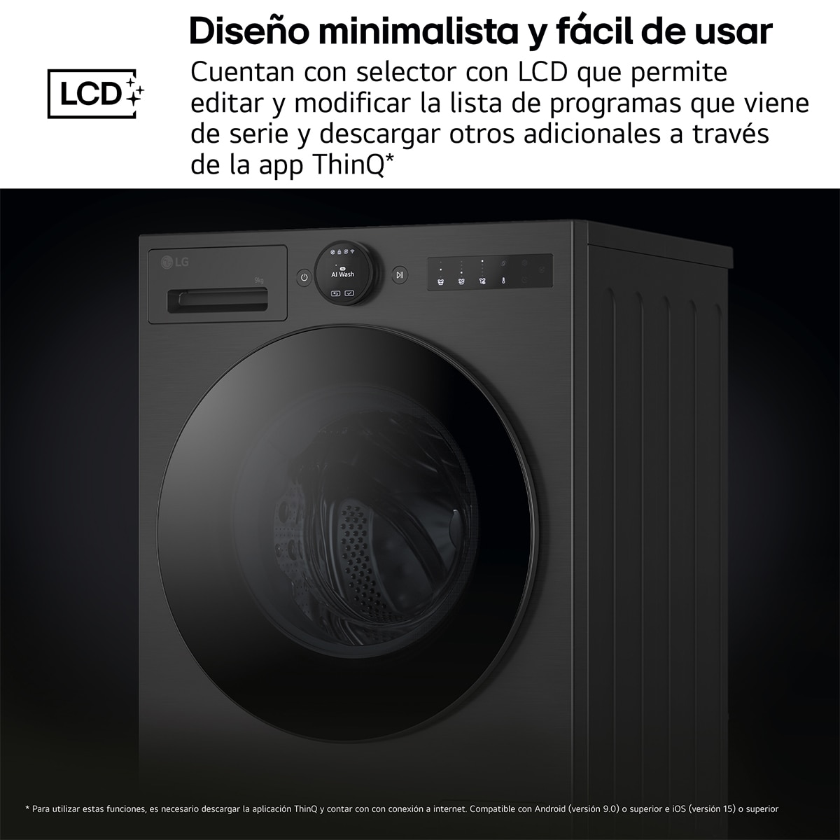 Lavadora LG, Inteligente, AI Direct Drive, TurboWash 360º, 9kg / 1.400rpm, Serie 700 - F4X7009TBB Negro mate-11