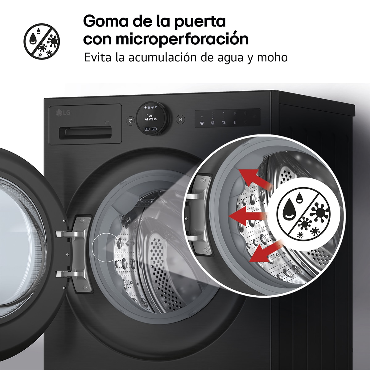 Lavadora LG, Inteligente, AI Direct Drive, TurboWash 360º, 9kg / 1.400rpm, Serie 700 - F4X7009TBB Negro mate-12