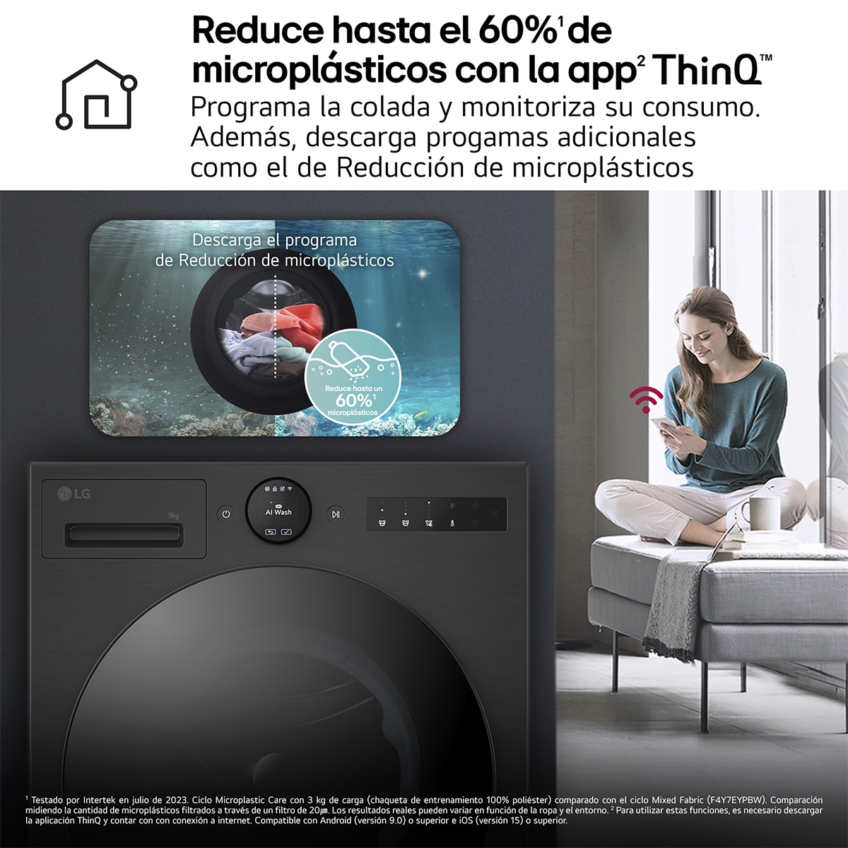 Lavadora LG, Inteligente, AI Direct Drive, TurboWash 360º, 9kg / 1.400rpm, Serie 700 - F4X7009TBB Negro mate-13