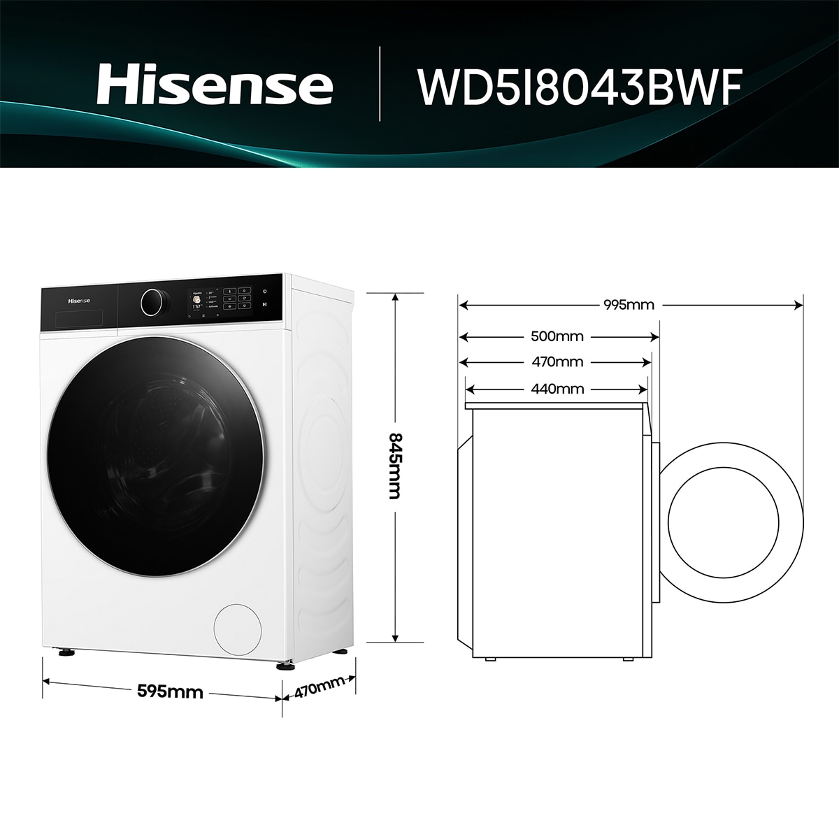 Lavadora secadora Hisense 8 kg/1.400 rpm, Función Vapor - WD5I8043BWF Blanco-3