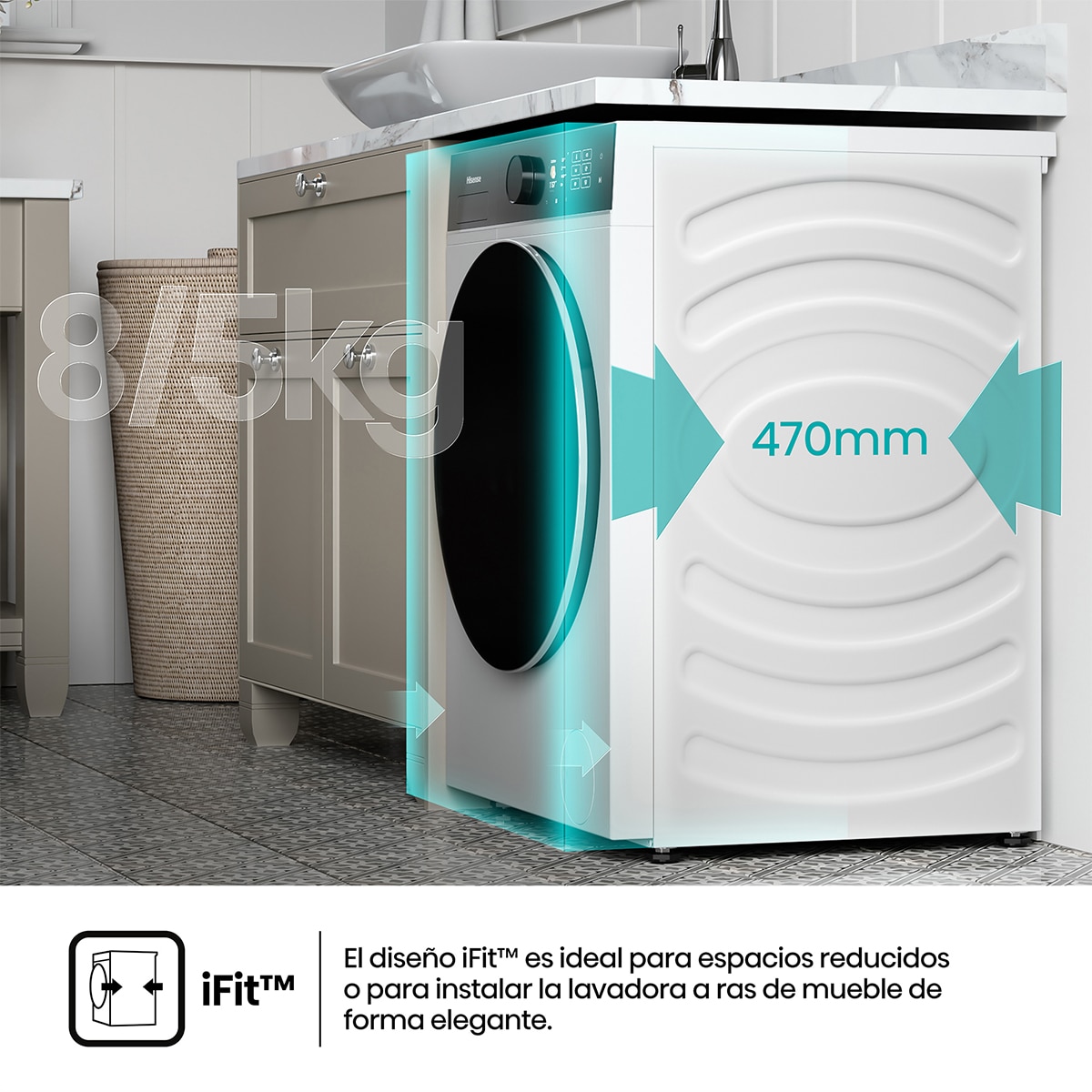 Lavadora secadora Hisense 8 kg/1.400 rpm, Función Vapor - WD5I8043BWF Blanco-7