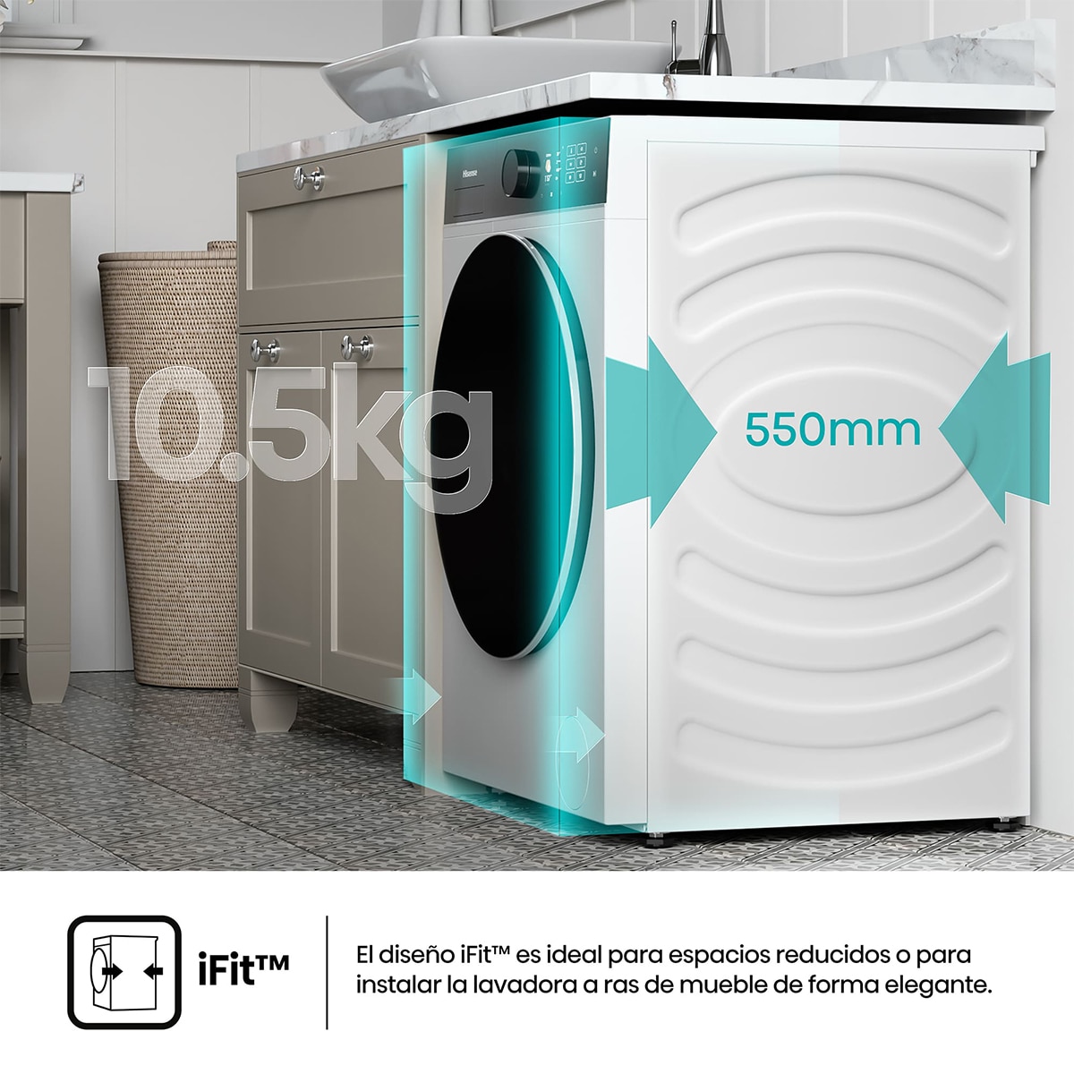 Lavadora Hisense 10,5 Kg/1.400 rpm, Función vapor - WF5i1045BWQ Blanco-7