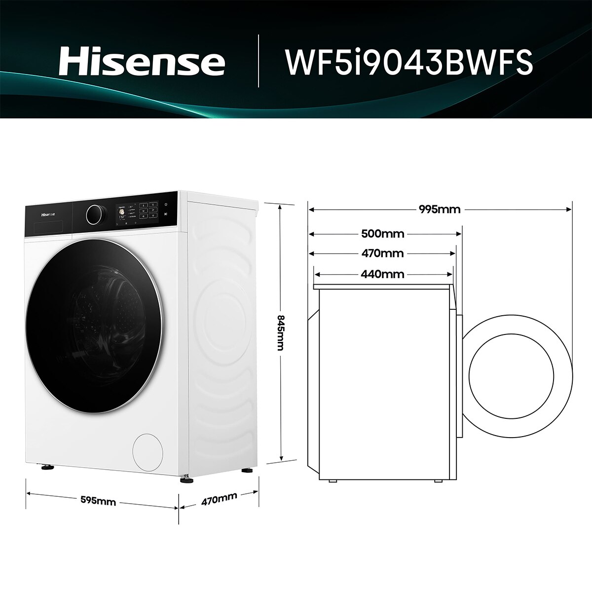 Lavadora Hisense 9 kg/1.400 rpm, Función Vapor - WF5i9043BWFS - Blanco Blanco-3