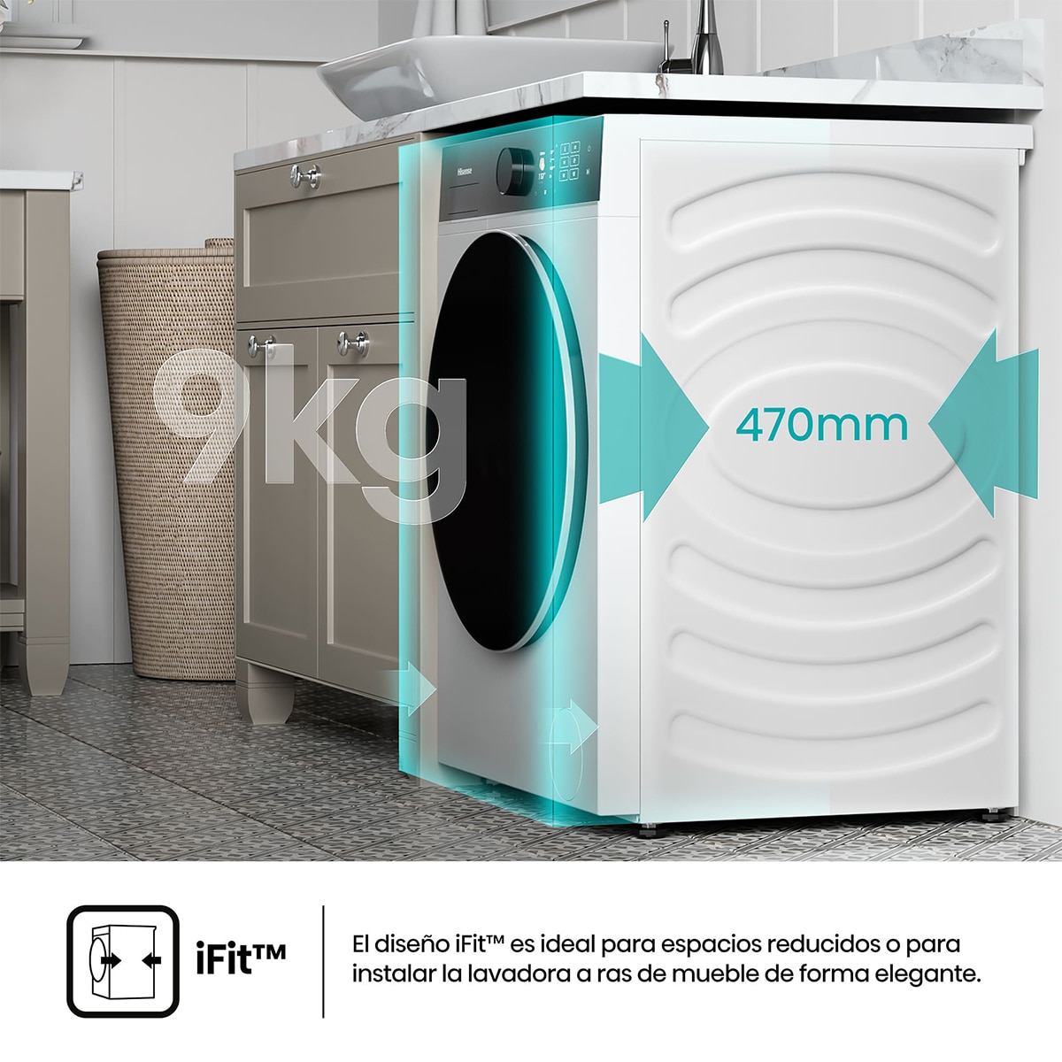 Lavadora Hisense 9 kg/1.400 rpm, Función Vapor - WF5i9043BWFS - Blanco Blanco-7