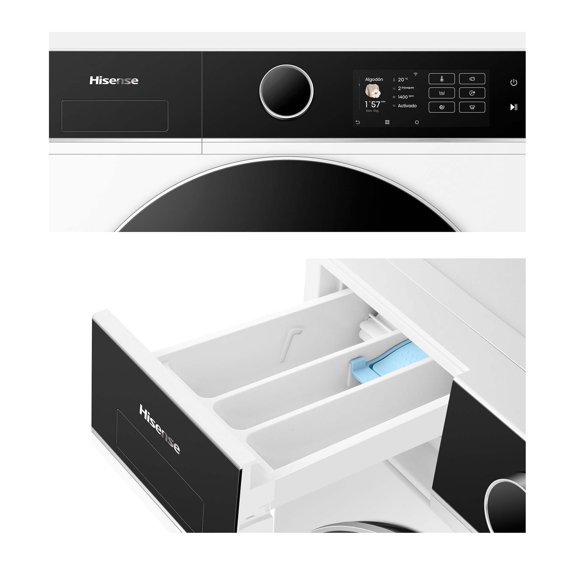 Lavadora Hisense 9 kg/1.400 rpm, Función Vapor - WF5i9043BWFS - Blanco Blanco-13