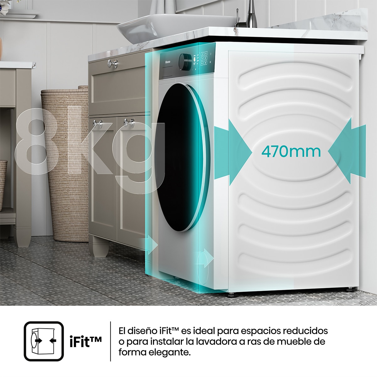 Lavadora Hisense 8 kg/1.400 rpm, Función Vapor - WF5I8043BWF Blanco-7