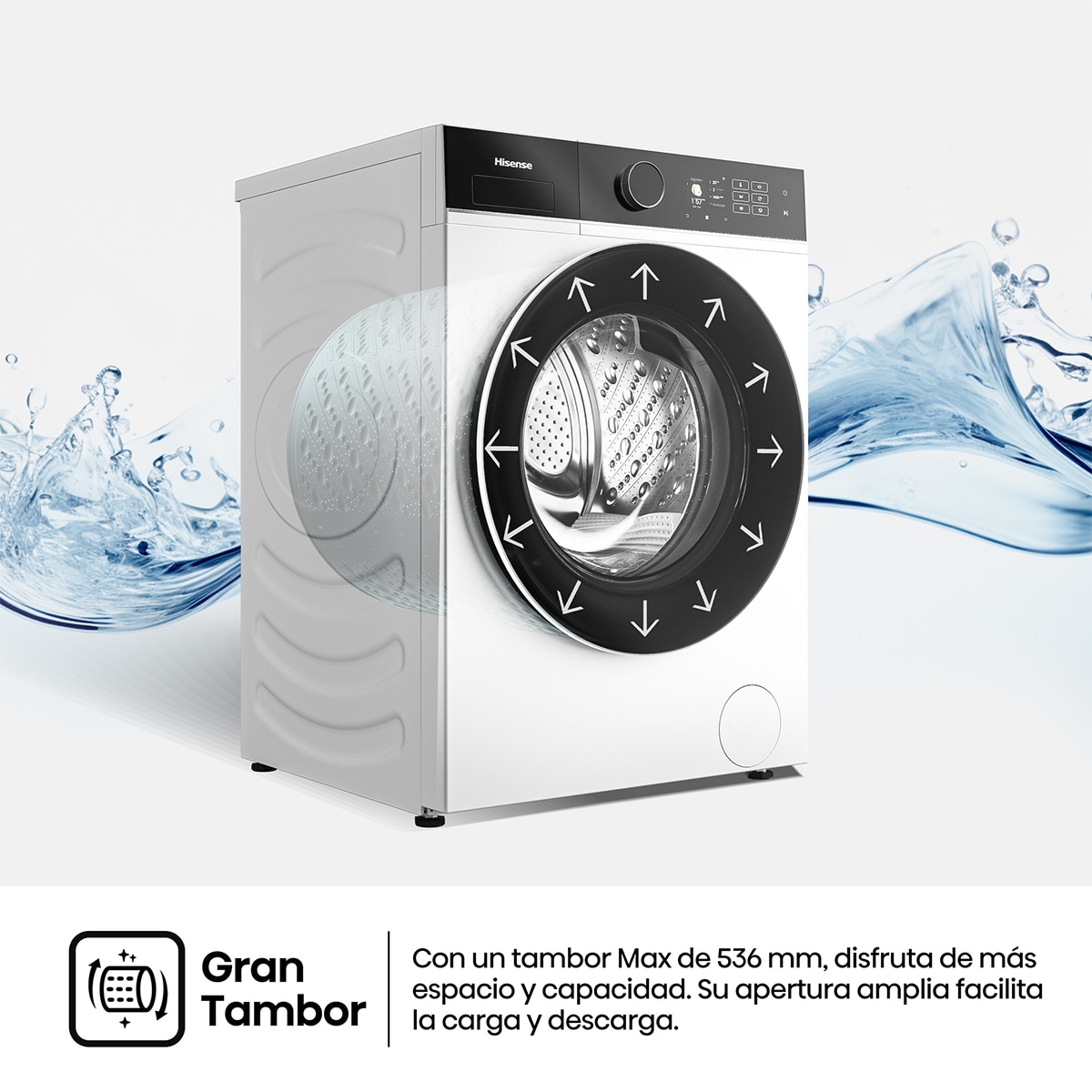 Lavadora Hisense 8 kg/1.400 rpm, Función Vapor - WF5I8043BWF Blanco-12
