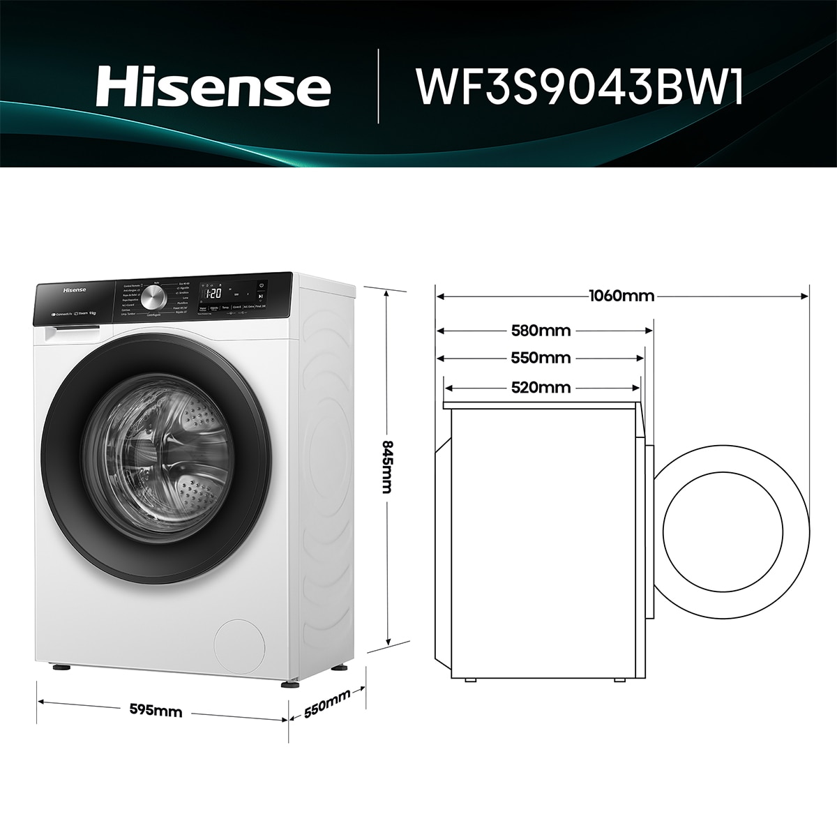Lavadora Hisense 9 Kg/1.400 rpm, Función Vapor - WF3S9043BW1 Blanco-2