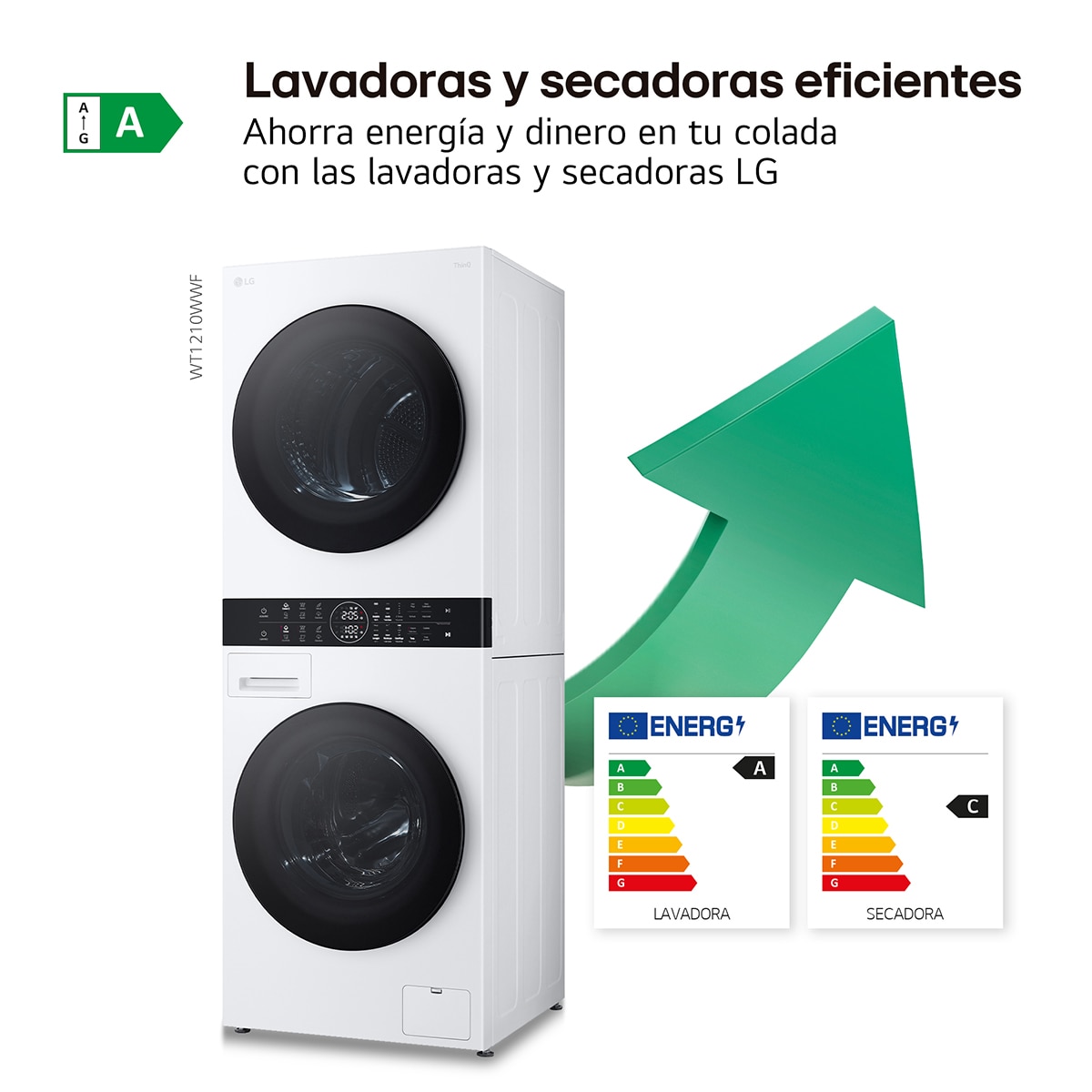 Torre de lavado y secado LG 12 kg(lavadora) /10 kg (secadora) / 1400 rpm  con AI Direct DriveTM - WT1210WWF Blanco-5