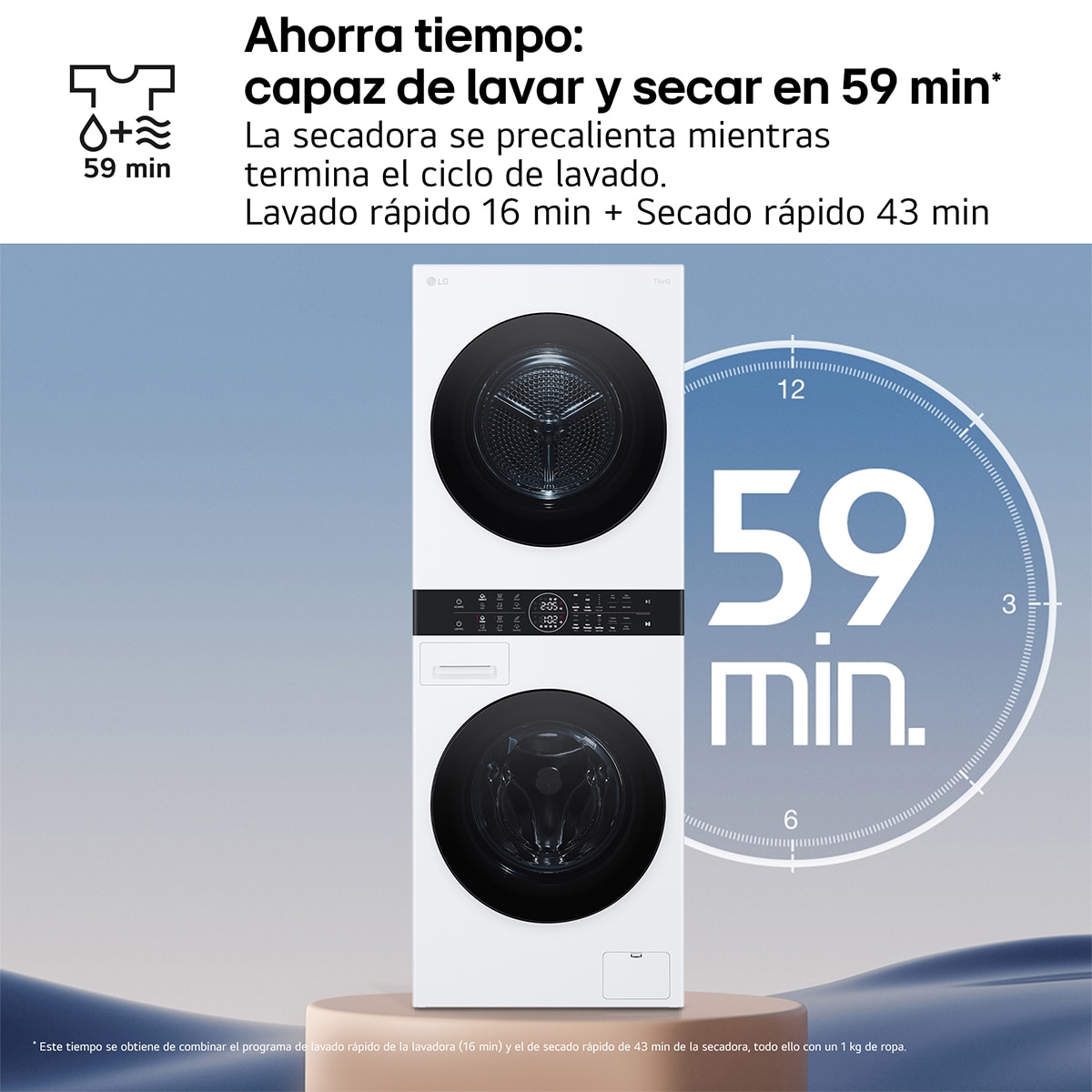 Torre de lavado y secado LG 12 kg(lavadora) /10 kg (secadora) / 1400 rpm  con AI Direct DriveTM - WT1210WWF Blanco-7