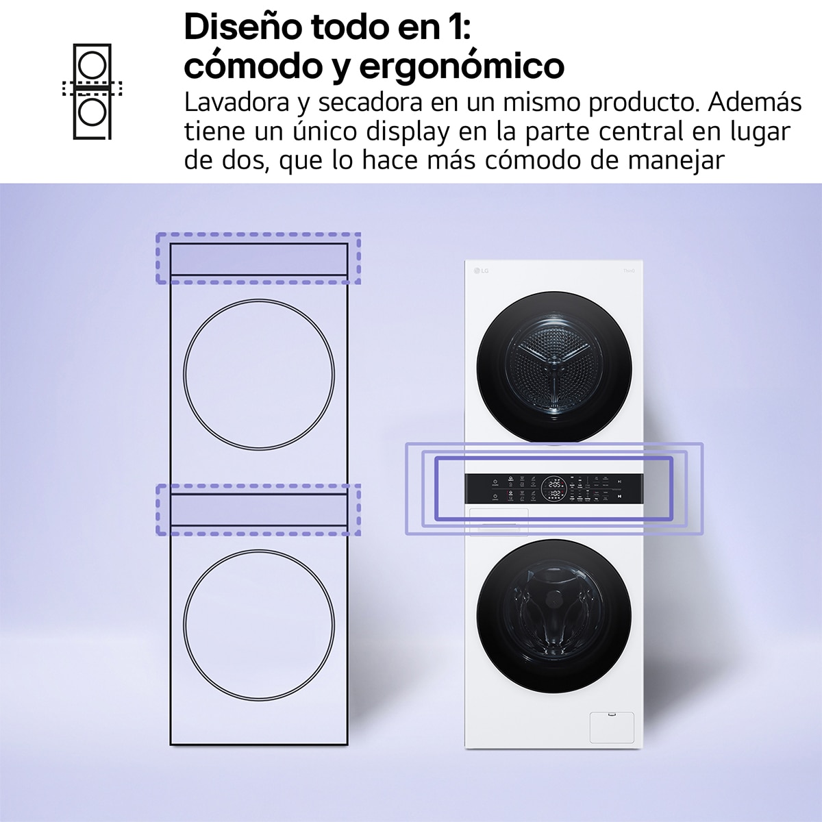 Torre de lavado y secado LG 12 kg(lavadora) /10 kg (secadora) / 1400 rpm  con AI Direct DriveTM - WT1210WWF Blanco-8