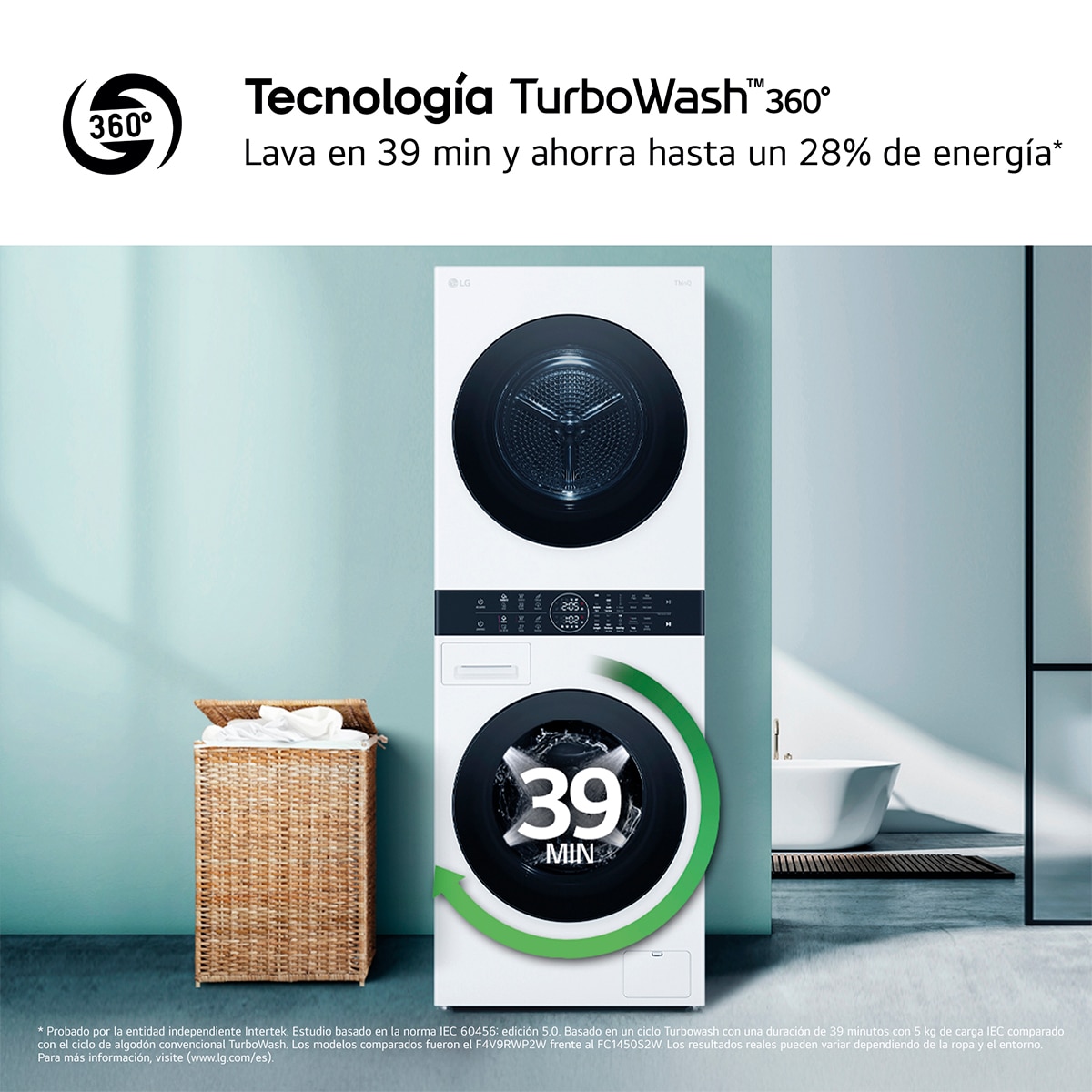 Torre de lavado y secado LG 12 kg(lavadora) /10 kg (secadora) / 1400 rpm  con AI Direct DriveTM - WT1210WWF Blanco-10