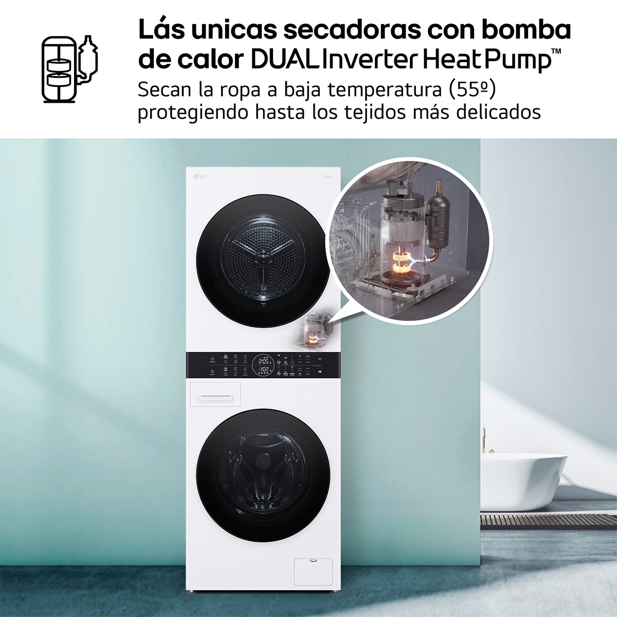 Torre de lavado y secado LG 12 kg(lavadora) /10 kg (secadora) / 1400 rpm  con AI Direct DriveTM - WT1210WWF Blanco-11