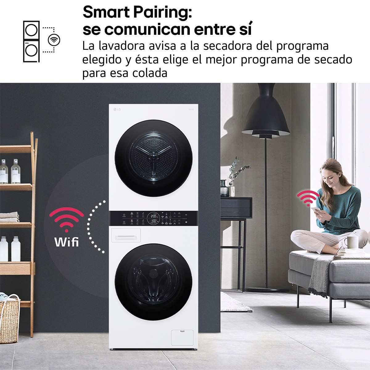 Torre de lavado y secado LG 12 kg(lavadora) /10 kg (secadora) / 1400 rpm  con AI Direct DriveTM - WT1210WWF Blanco-13