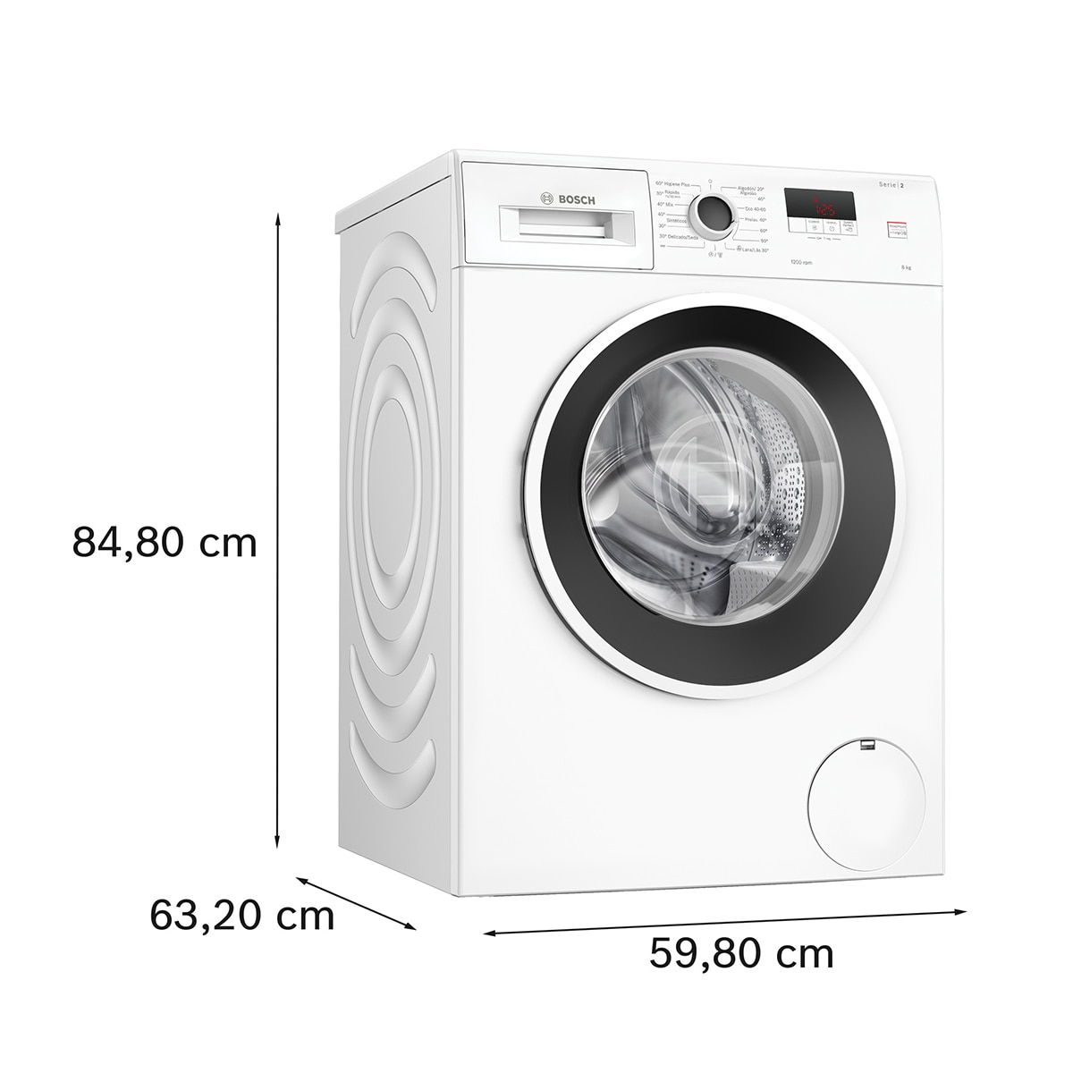 Lavadora  Bosch  8 kg/ 1.200 rpm, Silenciosa - WGE03200ES Blanco-2