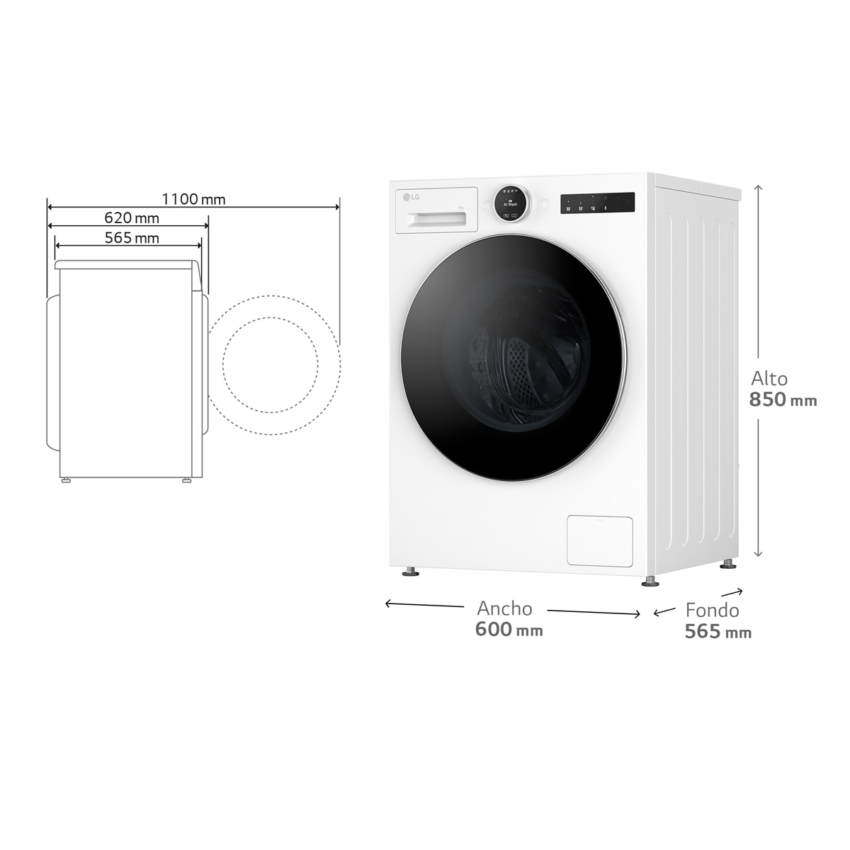 Lavadora Inteligente LG, AI Direct Drive, TurboWash 360º, 9kg / 1400rpm - F4X9009TWCE Blanco-3