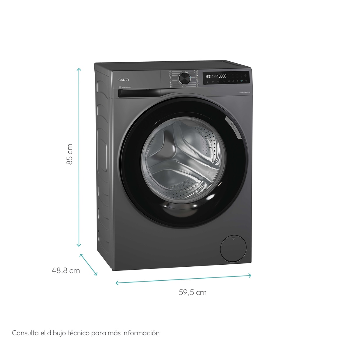 Lavadora Candy 8 kg / 1.400 rpm Motor Inverter, Prowash 500 - BR 48SBL6G-S Antracita-2