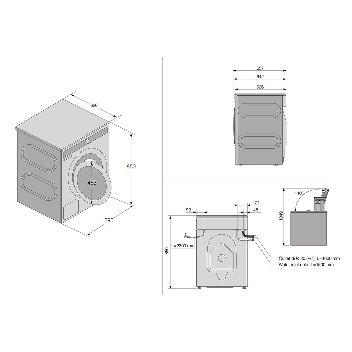 Lavadora Asko 10,5 Kg /1.600 rpm, 4 Amortiguadores, Dosificación Automática - W31056RLW Blanco-2