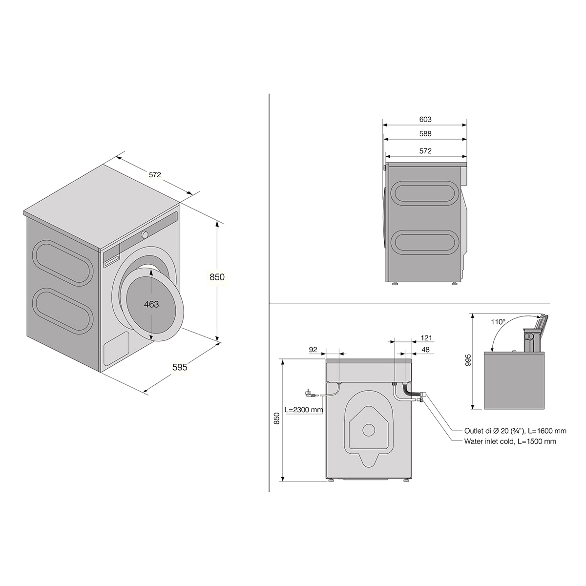 Lavadora Asko 9 Kg / 1.600 rpm, 4 Amortiguadores, Dosificación Automática - W5096RG Negro / Grafito-2