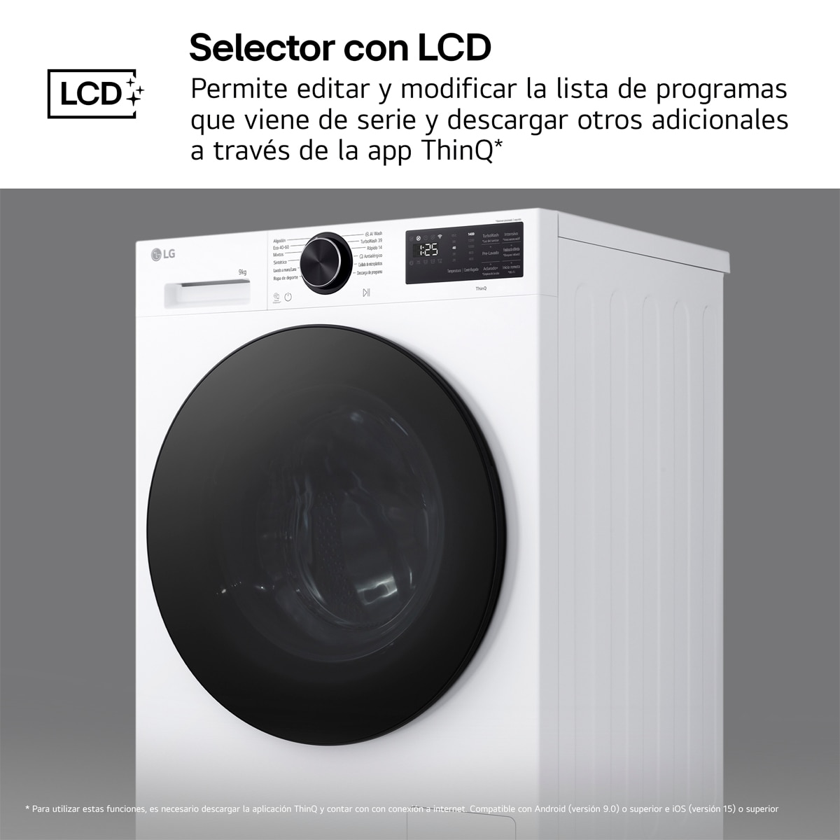 Lavadora Inteligente LG, AI Direct Drive, TurboWash 360º, 9kg /1400rpm, Serie 500 - LG F4X5009TLB Acero grafito antihuellas-10