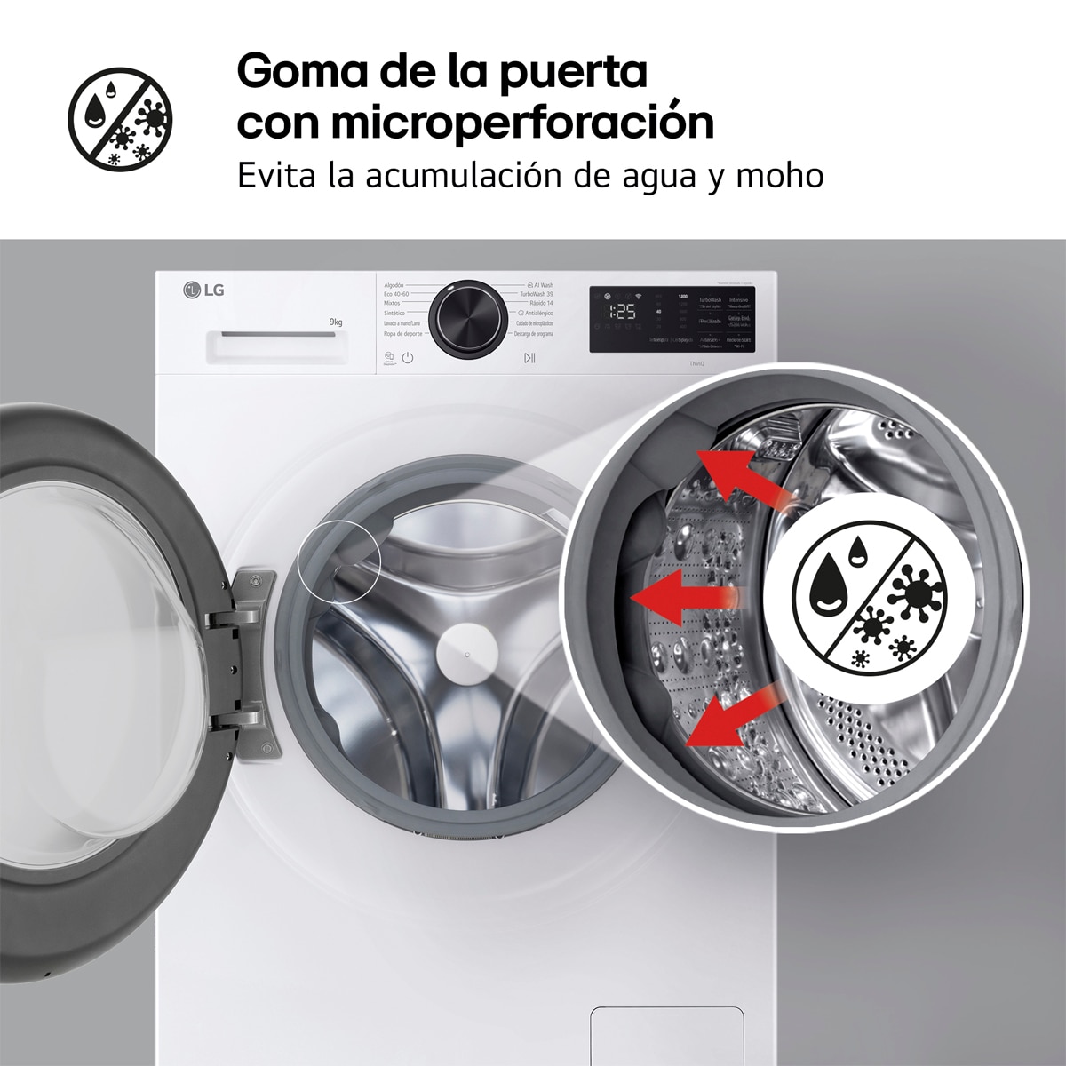 Lavadora Inteligente LG, AI Direct Drive, TurboWash 360º, 9kg /1400rpm, Serie 500 - LG F4X5009TLB Acero grafito antihuellas-11