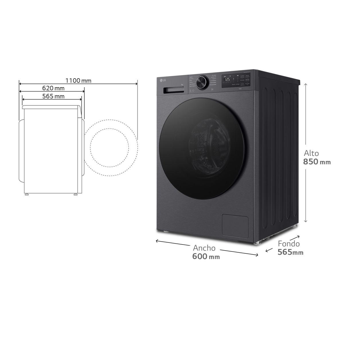 Lavadora Inteligente LG, AI Direct Drive, TurboWash 360º, 9kg / 1400rpm, Serie 500 - F4X5009TBB Grafito-2