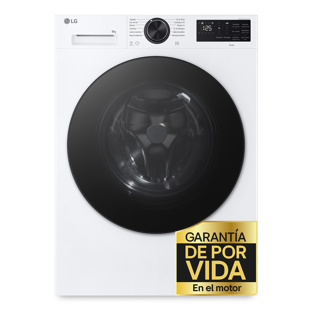 LG – Lavadora Inteligente LG, AI Direct Drive, TurboWash 360º, 8kg / 1200rpm, Serie 500 – F2X50S8TLB.