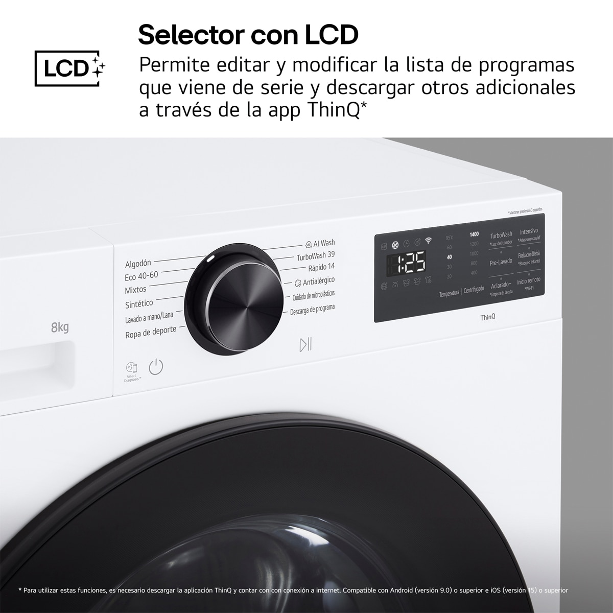 Lavadora Inteligente LG, AI Direct Drive, TurboWash 360º, 8kg / 1200rpm, Serie 500 - F2X50S8TLB Blanco-10