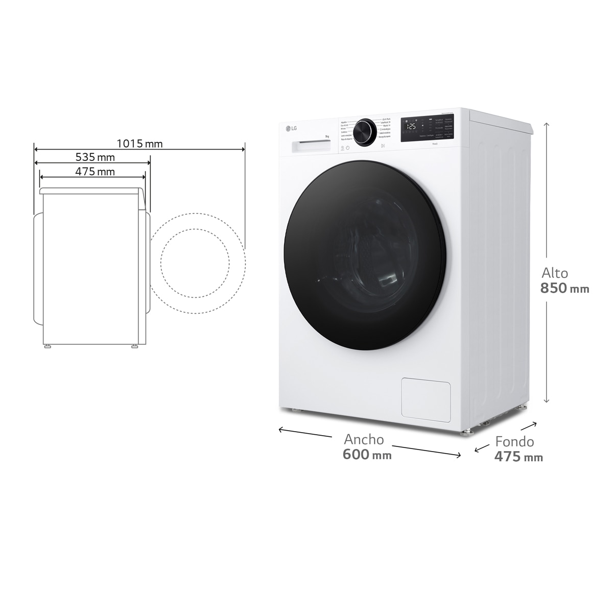 Lavadora Inteligente LG, AI Direct Drive, TurboWash 360º, 9kg /1200rpm, Serie 500 - F2X50S9TLB Blanco-2